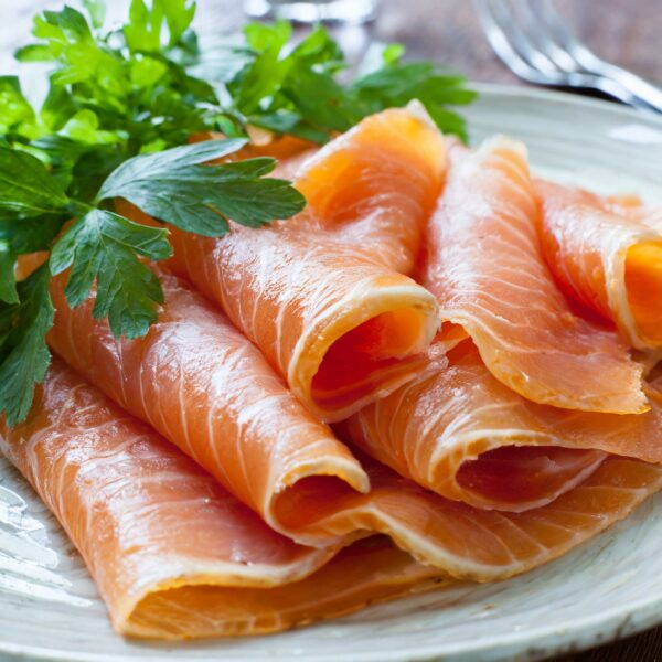 smoked salmon with vegetable decoration